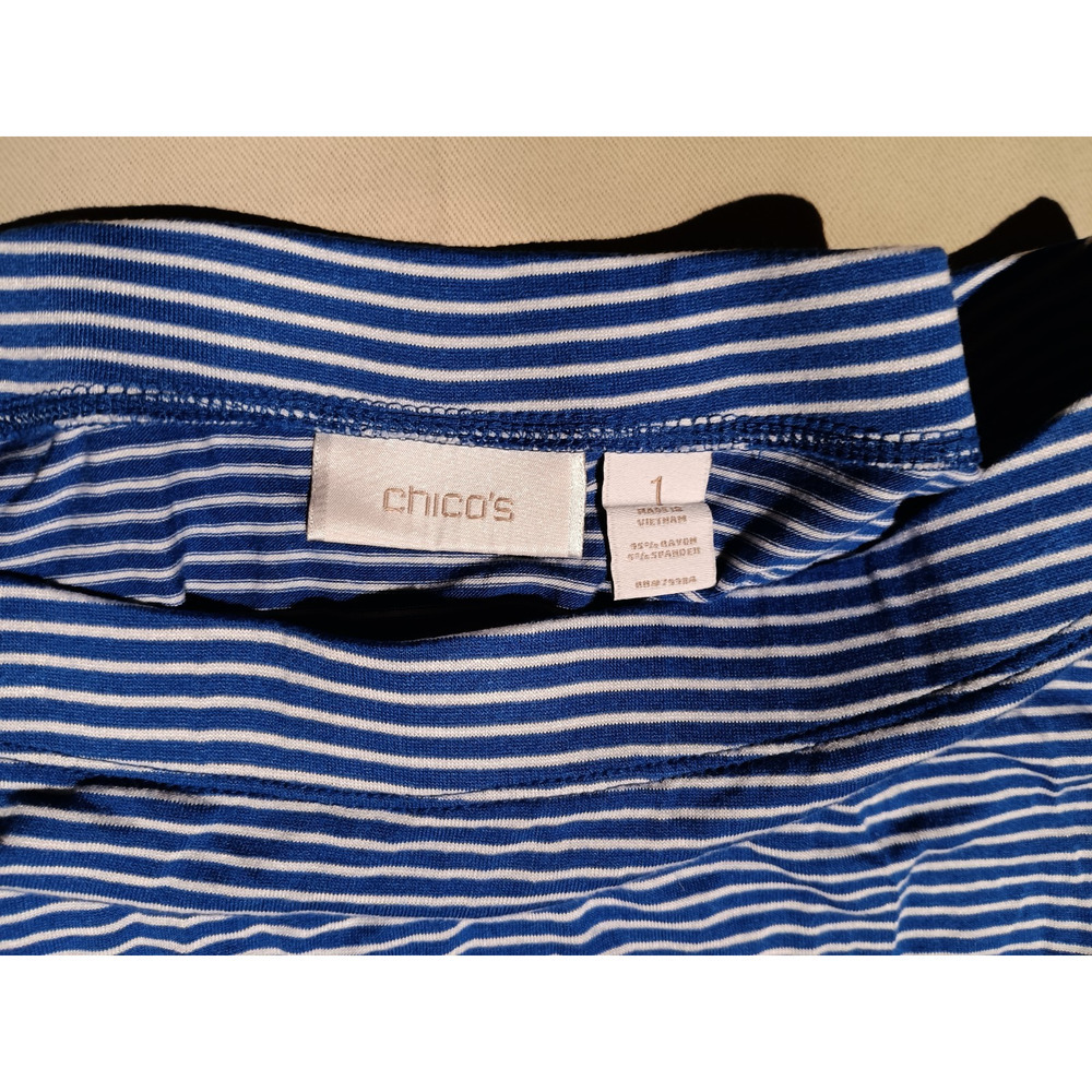 Chico’s Maxi Skirt Size 1 Royal Blue White Striped Stretch Nautical Coastal - Picture 2 of 3